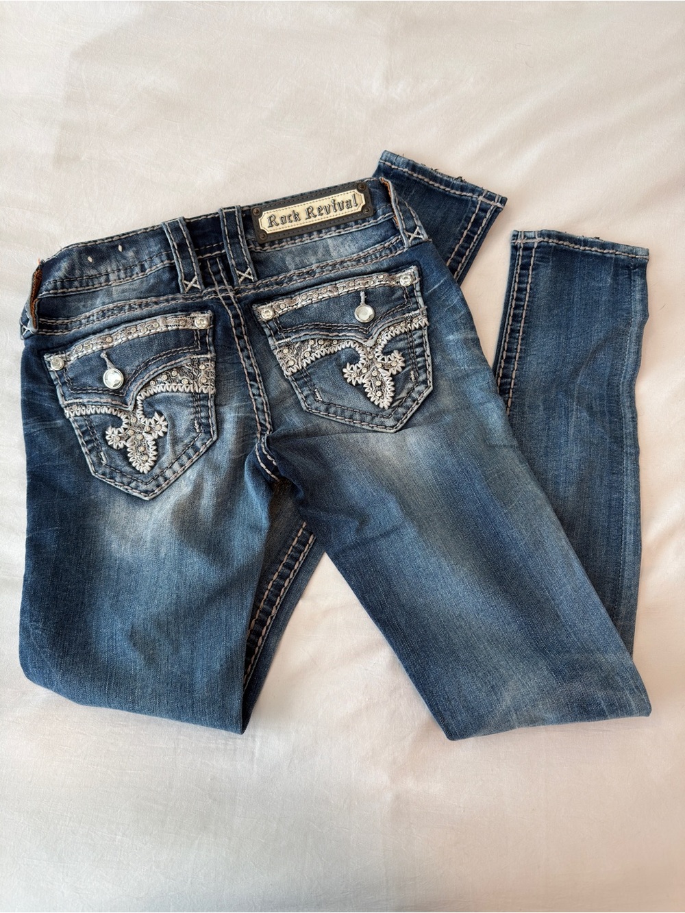 Rock Revival Women's Embellished Medium Blue Skinny Jeans
